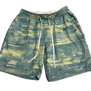 LULULEMON Channel Cross Swim Shorts Green Blue Pixel Hawaii Size S